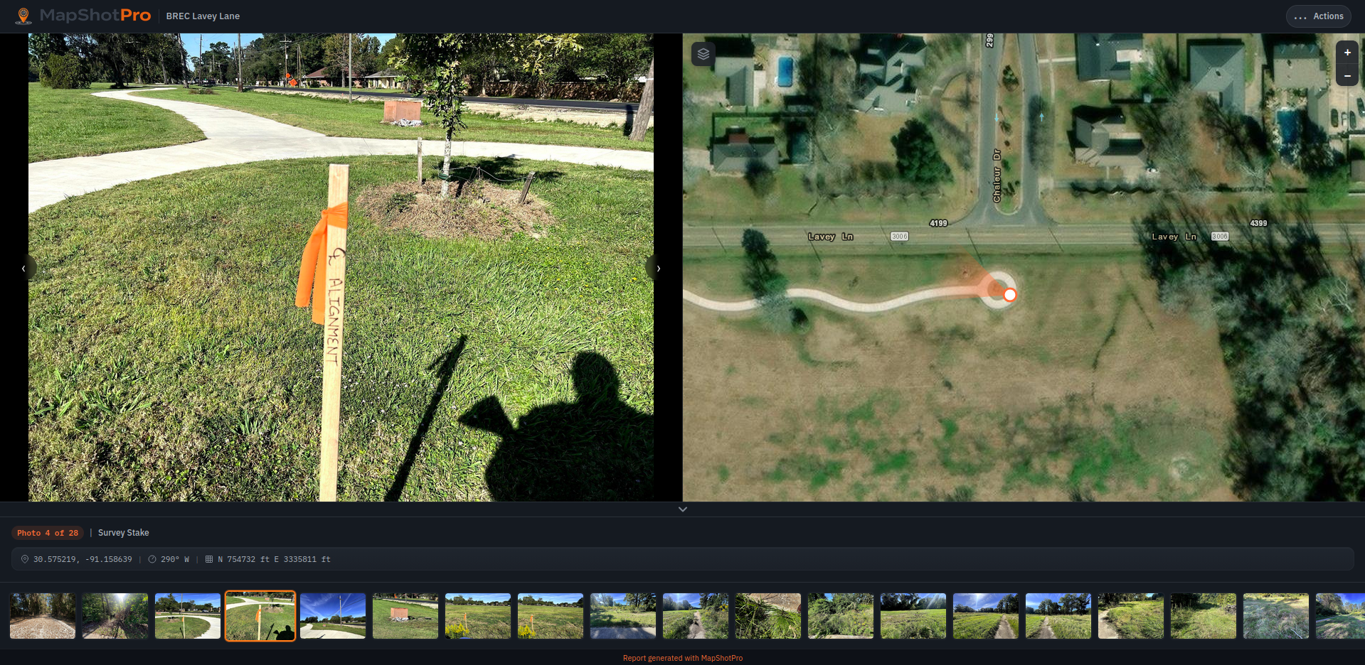 MapShotPro application showing georeferenced photos on aerial imagery